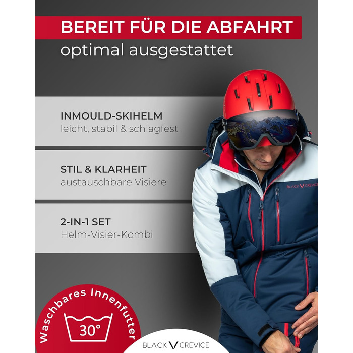 Шолом гірськолижний BLACK CREVICE Gstaad з візором (пілотський стиль) | Полікарбонат, дихаючий, регульований (51-53 см, S/M = 54-57 см)