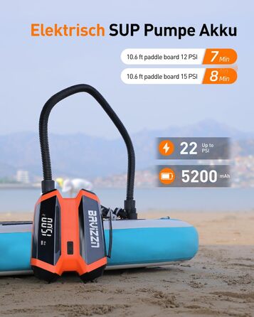 Насос електричний для SUP-дошки з акумулятором 22PSI, помаранчевий - 7 насадок