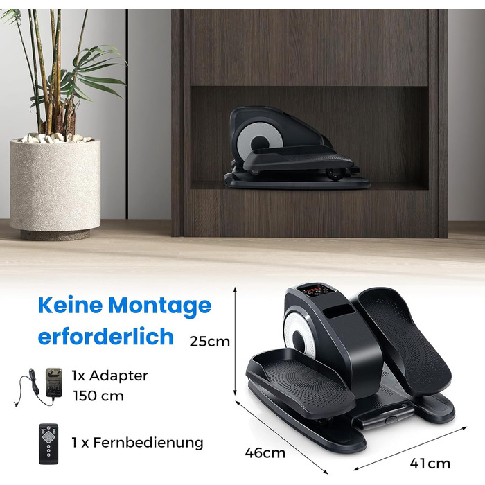 Еліптичний тренажер COSTWAY Mini під стіл, електричний з LED-дисплеєм та пультом дистанційного керування, для дому, портативний, чорний