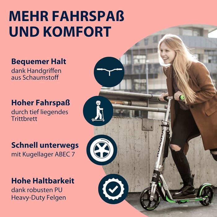 Самокат HUDORA Bold Wheel L з алюмінію, складаний, міський, з підніжкою, регульована висота, для дітей і дорослих до 100 кг