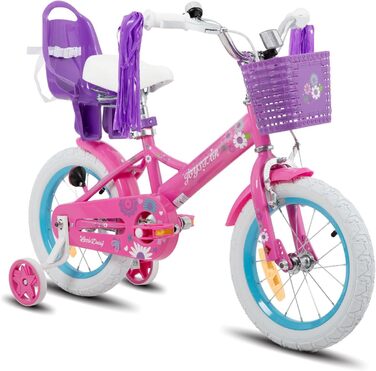 Дитячий велосипед JOYSTAR Little Daisy 12/14/16 дюймів для дівчаток 2-7 років з допоміжними колесами, кошиком і прикрасами