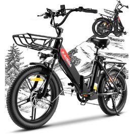 Електровелосипед KAISDA складаний 20 дюймів Fatbike, 36V 20.8Ah подвійний акумулятор, 90 км запас ходу, вантажопідйомність 150 кг, для снігу, міста, пляжу, вага 33 кг, водонепроникний