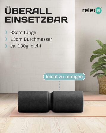 Ролик для масажу фасцій relexa Comfort з канавкою для хребта, масажер для всього тіла від напруги, 38x13 см, помаранчевий, з eBook