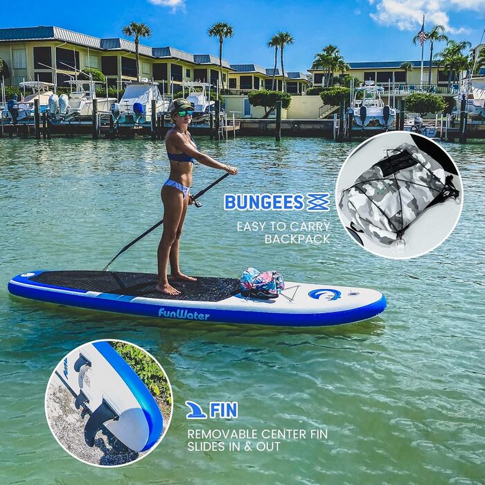 Надувна SUP-дошка FunWater з регульованим веслом, насосом, антиковзким EVA покриттям, страховочним шнуром і сидінням для дорослих SMILE