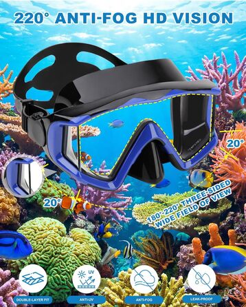 Маска для плавання та снорклінгу AQUA A DIVE SPORTS, антизапітніваюча, для дорослих, синя