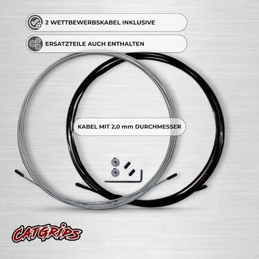 Стрибкове канат Crossfit CATGRIPS Springseil – Алюмінієва ручка, регульоване сталеве канат з підшипниками, легке професійне сеанс для залу та боксу, з сумкою та запасними частинами (Чорний)