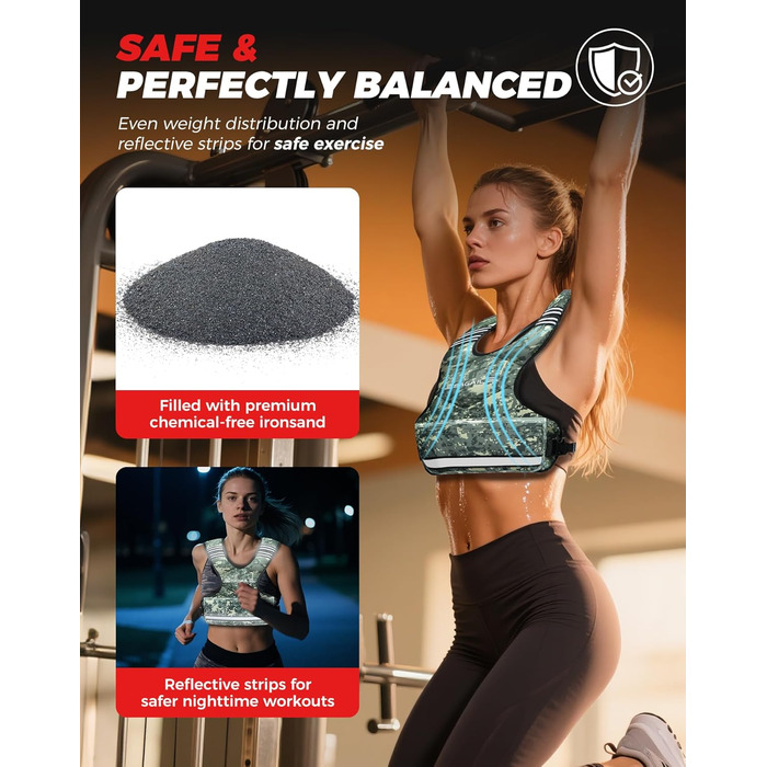 Вага для тренувань BAGAIL: регульована вага, знімні мішки з піском, підходить для чоловіків та жінок, ідеальна для фітнесу та аеробіки (зелений камуфляж, 9.1-14.5 кг)