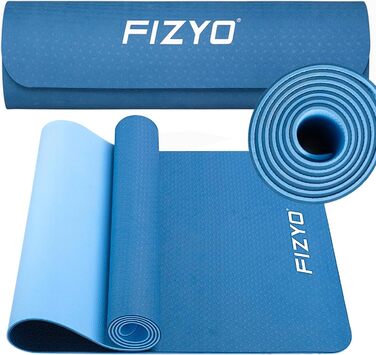 Йога-мат Fizyo, протиковзкий, TPE, 183×61 см, для фітнесу, пілатесу, з сумкою і ременем, синій, товщина 0,6 см