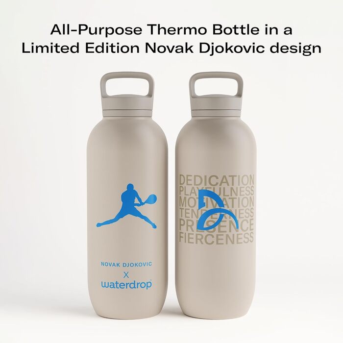 Термос пляшка Waterdrop Microdrink x Novak Djokovic 1.4 л, ізольована нержавіюча сталь, для напоїв, 24 год холоду, 12 год тепла, герметична та ударостійка