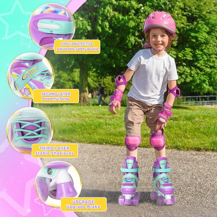 Дитячі ролики Nattork для дівчаток, 4-разове регулювання, кольори веселки – ідеальний подарунок для активного відпочинку (M (32-36 EU / 205-230 MM), Petrol)