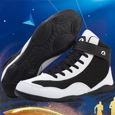 Черевики для боротьби чоловічі, антиковзаючі, дихаючі. Підходять для боротьби, боксу, кросфіту, важкої атлетики, бодібілдингу (38 EU, чорно-білі)