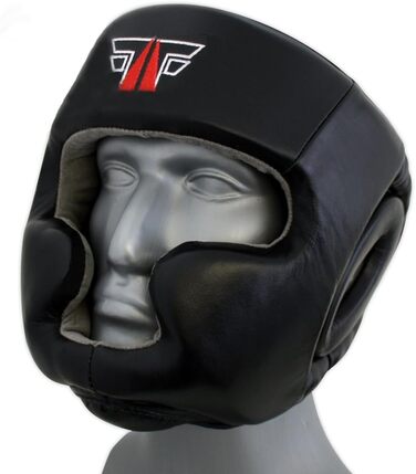 Захисний шолом FOX-FIGHT PRO Full Face з натуральної шкіри, чорний, розмір L-XL