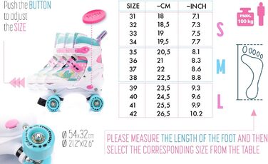 Роликові ковзани Meteor Retro Rollschuhe – стиль 80-х для дітей. Quad skate, 5 кольорів, регульований розмір 39-42 (Flora)