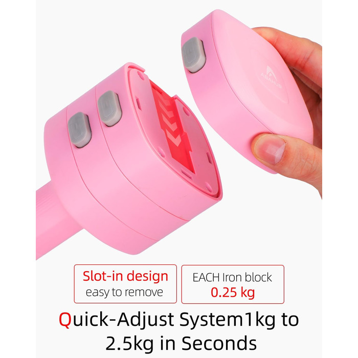 Набір гантелей Abahub 4-в-1, регульовані штанги для дому, фітнесу та силових тренувань. Ідеально для жінок та початківців, рожеві гантелі 1-2.5 кг (2 шт.)