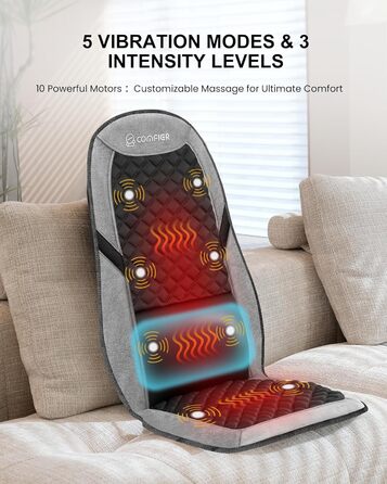 Масажний килимок Comfier з підігрівом та регульованою поперековою підтримкою, вібруючий масажний сидіння, масажер спини для зняття втоми спини, подарунок для жінок, чорно-сірий