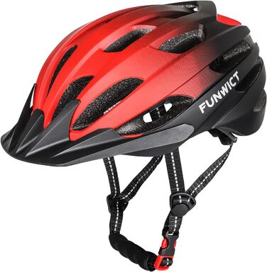 Велосипедний шолом FUNWICT для чоловіків і жінок, регульований, MTB/шосейний, знімний козирок, стильний, 57-61 см, чорний/червоний, матовий