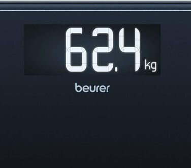 Ваги підлогові Beurer GS 400 Signature Line, скляні, чорні, дисплей XL, до 200 кг, 31x31 см