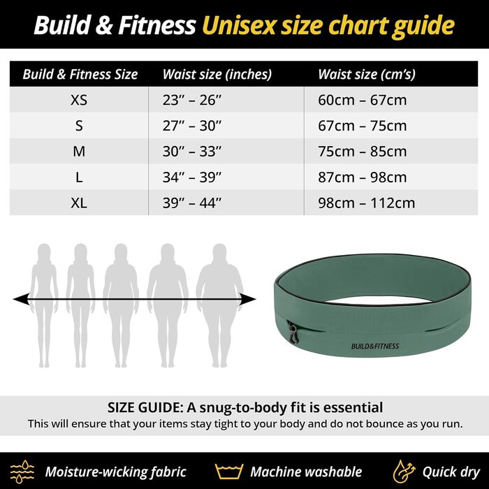 Поясна сумка для бігу Build & Fitness, Khaki: тримач для телефону, ключа, зручна та легка для жінок і чоловіків. Підходить для Samsung та iPhone.