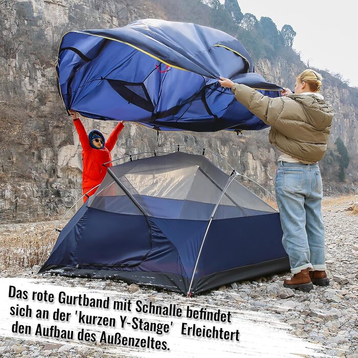 Намет EchoSmile для кемпінгу на 2-3 особи, водонепроникний PU3000 мм, туристичний намет-купол, 3-4 сезонний, для кемпінгу, походів та альпінізму, легко монтується, блакитний (2 особи)