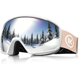 Окуляри для сноуборду та гірськолижного спорту Innerking OTG, захист від запотівання & UV400, для носіння поверх корекційних окулярів, подвійне скло, чорний/срібний (VLT 11%) (A2-White/Silver (VLT 10%))