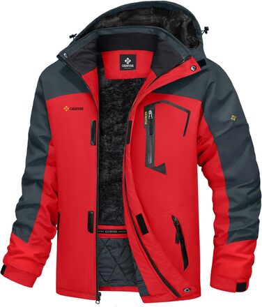 Чоловіча зимова куртка GEMYSE для катання на лижах, тепла, вітронепроникна, водонепроникна, дихаюча, з багатою кишенями, червоно-сіра, розмір M
