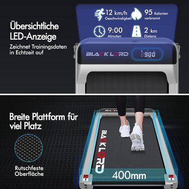 Електричний біговий тренажер BLACK LORD MS2 схил 9%, 3.2 PS, 4-в-1, для дому та офісу, 12 програм, динамік, 140 кг