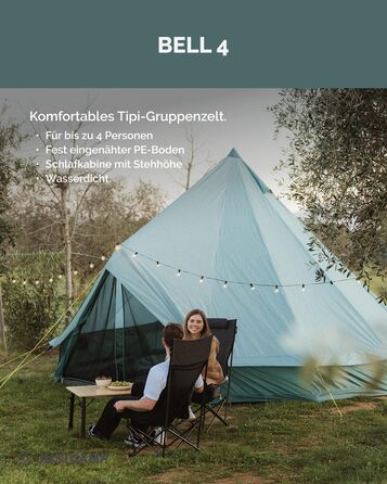 Намет JUSTCAMP Bell Tipi для сім'ї/групи - 4 розміри (4-12 осіб) - водонепроникний (3000 мм) - з висотою в стійці - 2 кольори (сірий, м'ятний) (4 особи - м'ятний)