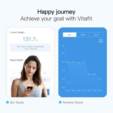 Цифрова ваги-аналітик Vitafit для вимірювання жиру, BMI та м'язової маси, з Bluetooth, до 180 кг, чорна, з додатком, професійна якість