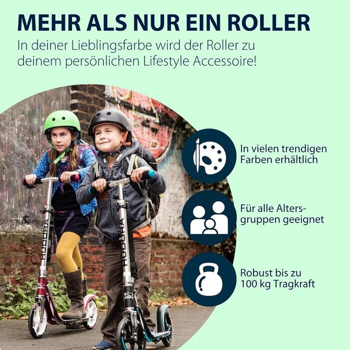 Самокат HUDORA BigWheel 205 алюмінієвий, міський, складаний, для дітей і дорослих до 100 кг, з підніжкою