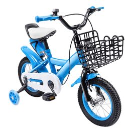 Дитяче велосипед 12 дюймів з регульованою висотою сидіння, з додатковими колесами та кошиком, для хлопчиків та дівчаток 2-5 років, блакитний