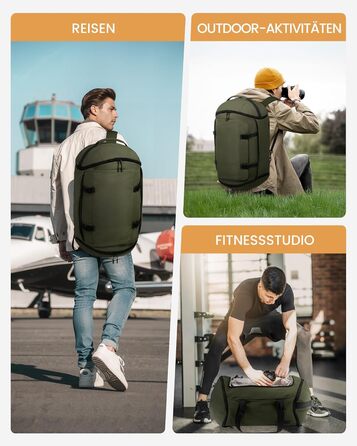 Спортивна сумка LOVEVOOK для чоловіків з відділенням для взуття, 65L, 52x45x28 см, Duffel Bag, для подорожей та спортзалу, темно-зелена