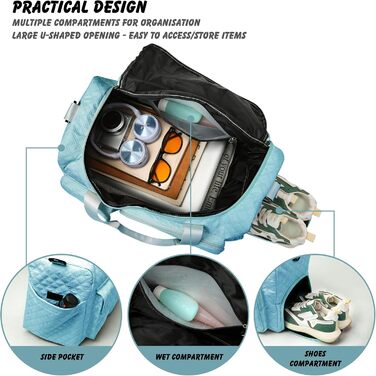 Спортивна сумка для жінок та чоловіків з відділенням для взуття та мокрих речей, водонепроникна сумка для подорожей, йоги, плавання та залу (Колір: Teal)
