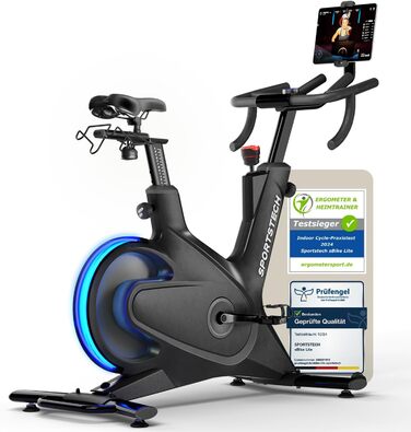 Велотренажер Sportstech sBike Lite з LED-дисплеєм: розумний ергометр для домашніх тренувань, з підтримкою курсу та тримачем для планшета, сірий колір