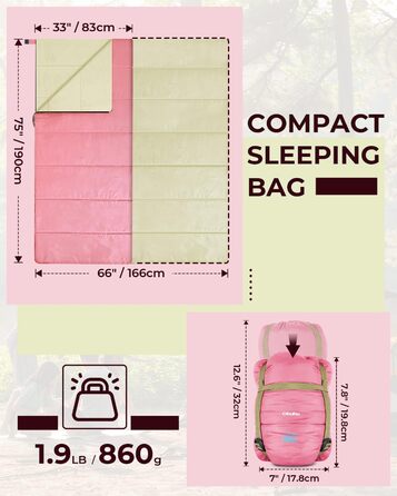 Сплячий мішок Ohuhu, компактний та ультралегкий (900г), літній, ковдровий, для дому та відпочинку, кемпінгу, подорожей, фестивалів (рожевий)