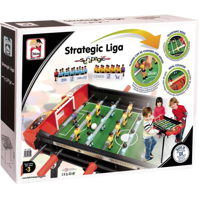 Дитячий настільний футбол Chicos Strategische Liga, із розміткою воріт, змінними гравцями, на ніжках, для дітей від 3 років, червоно-чорний, 79x66x68 см