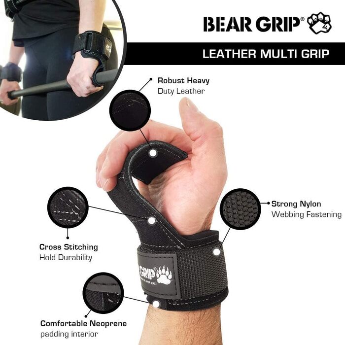 Ремінь/гачок для важкої атлетики BEAR GRIP Multi-Grip, міцний, з натуральної шкіри