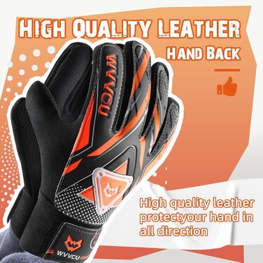 Воротарські рукавички WVVOU для дітей та підлітків, футбольні, з подвійним захистом, портативні, супер зчеплення (Помаранчевий, 4)
