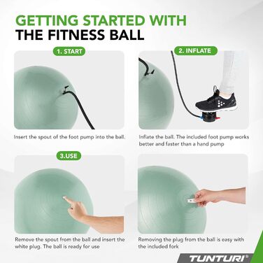 Фітнес-м'яч Tunturi Anti-Burst з насосом, 65 см – для йоги, пілатесу, вагітності. Макс. вага 220 кг, додаток для тренувань. Червоний (55 см, м'ятний)