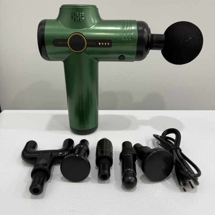 Масажер для тіла, пістолет для масажу з 6 швидкостями та 6 насадками, LCD-екран, для спини, плечей, ніг (зелений) V1-grün