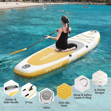 FBSPORT SUP дошка Stand Up Paddle 335см для дорослих, надувна, комплект з насосом та аксесуарами для йоги, серфінгу та подорожей (жовта)