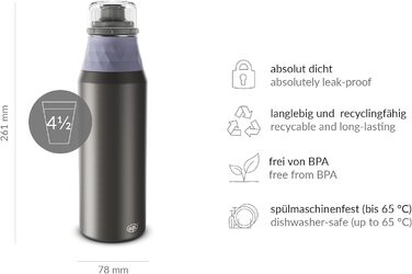 Термобутилка alfi ENDLESS BOTTLE 900 мл, лаванда, легка нержавіюча сталь, герметична з гвинтовою кришкою, для газованих напоїв, не залишає відбитків, можна мити в посудомийці, BPA-free