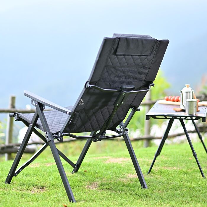 Крісло для кемпінгу складне, з високою спинкою, регульована спинка в 4 положеннях, до 150 кг, для саду, риболовлі, відпочинку на природі (зелене)