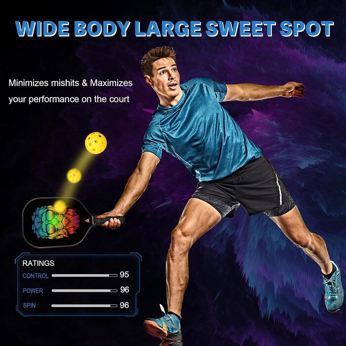 Набір для піклболу: 2 ракетки з серцевиною з волокна, 4 м'ячі та сумка. Підходить для дорослих та дітей, початківців