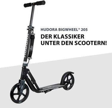 Самокат HUDORA BigWheel 205 для міста, складаний, з замком, регульований, для дітей і дорослих, до 100 кг, від 6 років