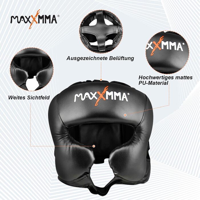 Захисний шолом MaxxMMA L/XL для боксу, MMA, кікбоксингу, спарингів, карате, тхеквондо, чорний
