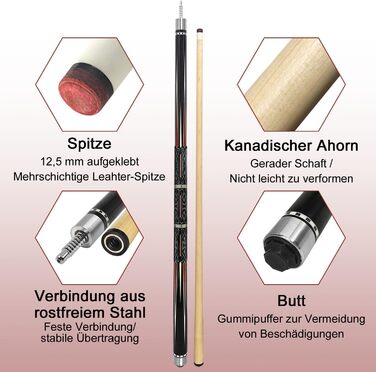 Більярдний кий, 58", наконечник 12.5 мм, LED, для початківців та професіоналів, 20oz, C4816