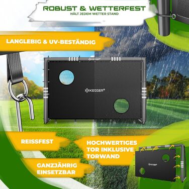 Ворота футбольні KESSER® для саду, міцні, для тренувань, з UV-стійким сіткою, сталевий каркас з оббивкою, фіксатори для землі, насос, конуси, аксесуари для монтажу (240см, з торговою панеллю, антрацит)