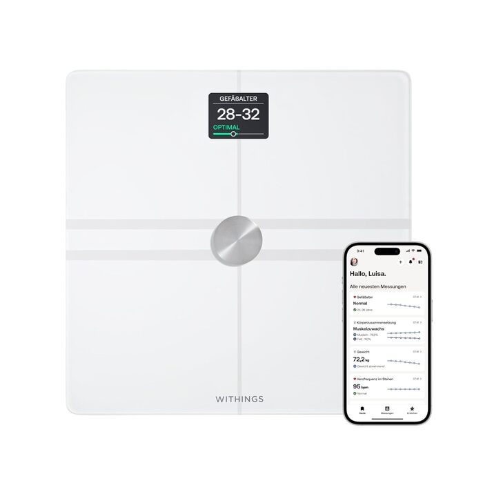 Розумні ваги WITHINGS Body Comp з Wi-Fi та Bluetooth, повний аналіз тіла: вимірювання жиру, м’язової маси, кісткової щільності, вісцерального жиру, електронна вага для дорослих, білий колір