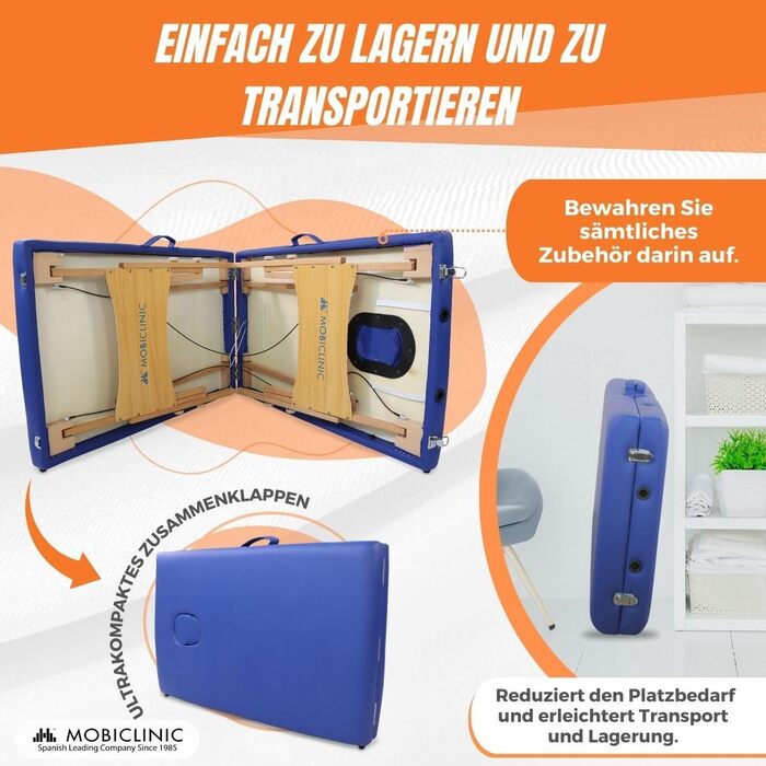 Масажний стіл Mobiclinic CM-01 Light, 186x60 см, складаний, блакитний, для фізіотерапії