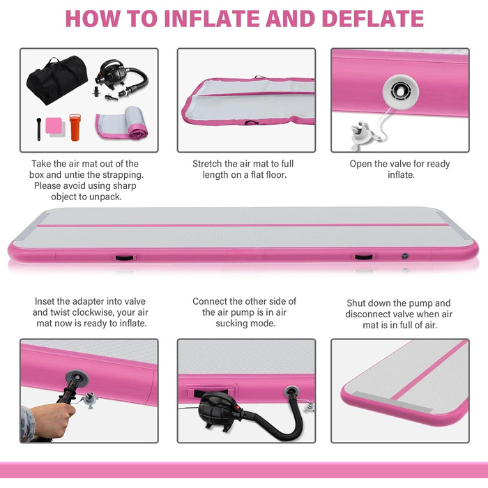 Надувний гімнастичний килимок Dwzdd Air Track 3/4/5/6м, рожевий 300x100x10см для дому, фітнесу, акробатики, дитячих тренувань
